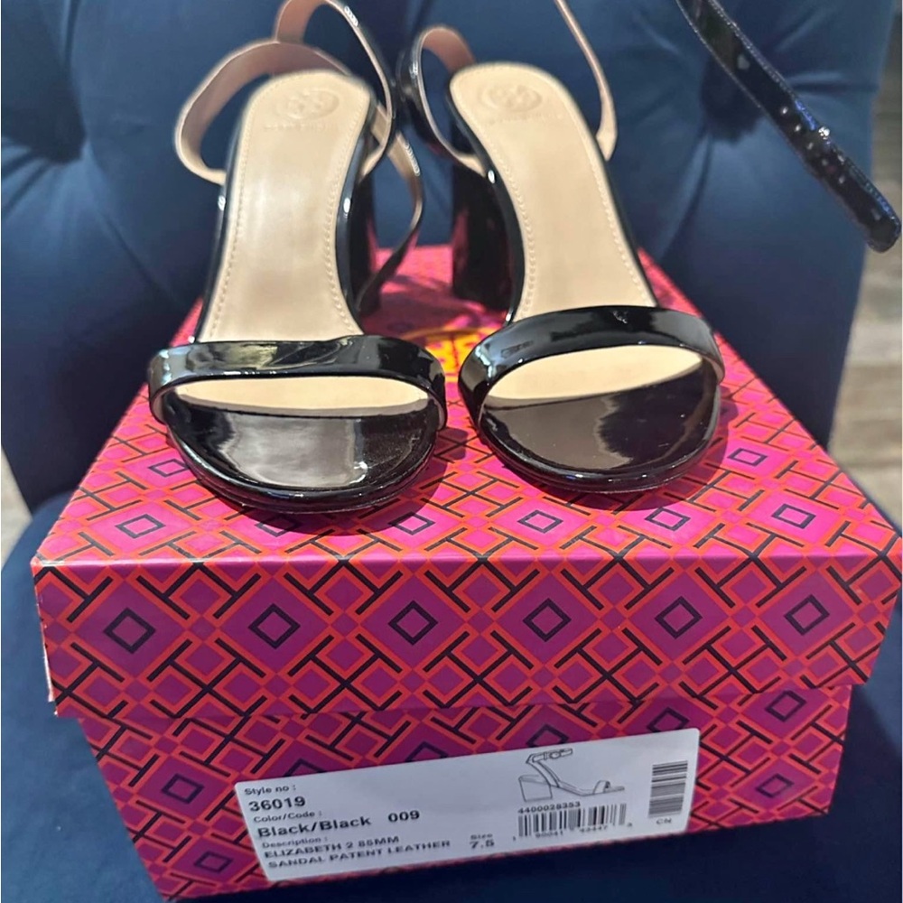 Tory Burch Elizabeth Sandal Heels black - 7.5 patent leather